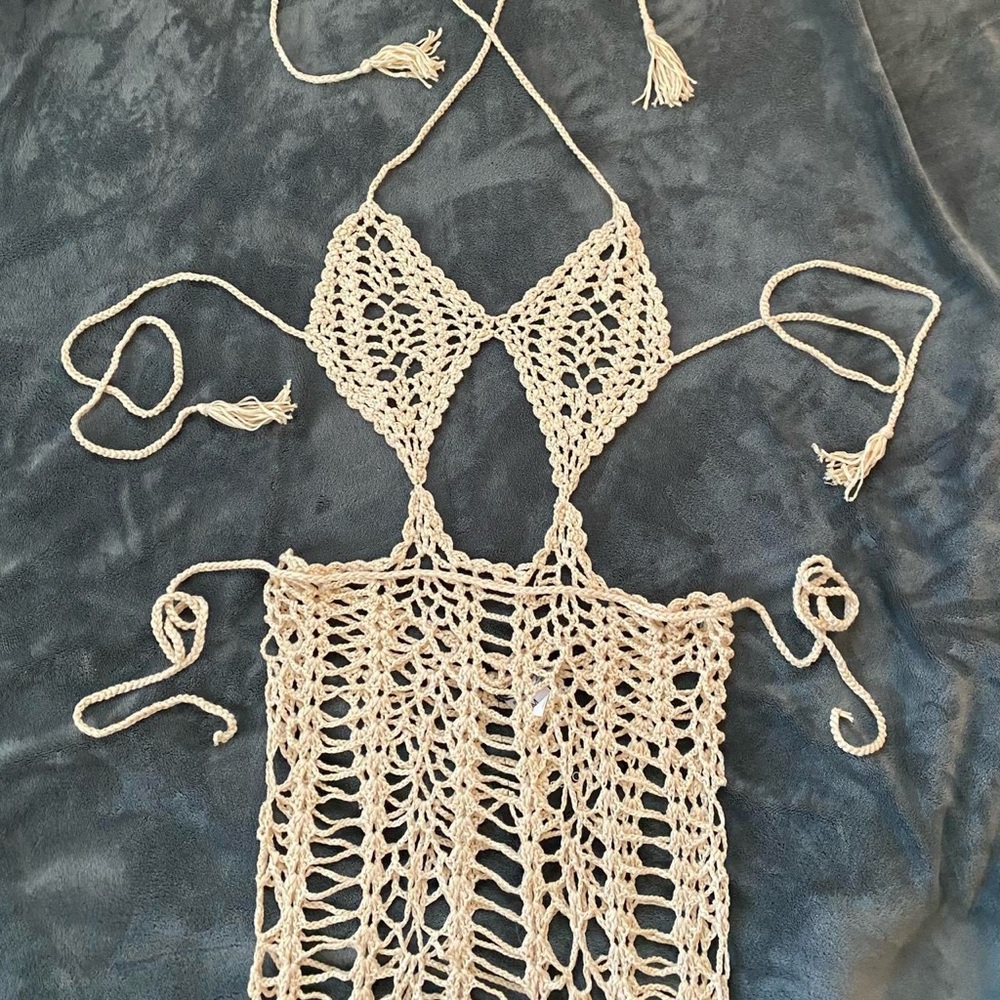 NWT Hot & Delicious Swim Crochet Halter Beach Cover Jumpsuit